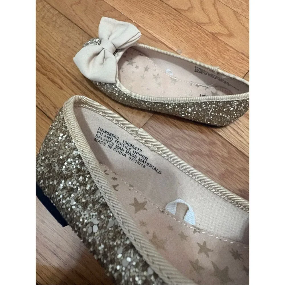 Harper Canyon Girls Gold Glitter Flats with Bow Girls Size 12